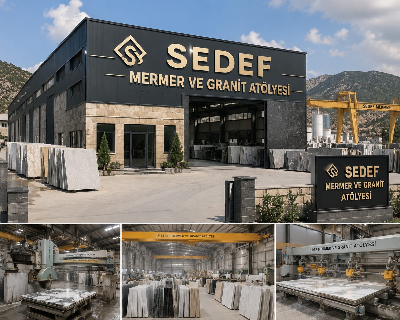 Sedef Mermer ve Granit Atölyesi tesis binası ve üretim hattı